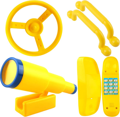 5 Pack Kids Playground Accessories Set Swingset Steering Wheel Plastic Telescope Safety Handles Telephone Toy for Outdoor Playhouse Playset (Color Set 4)