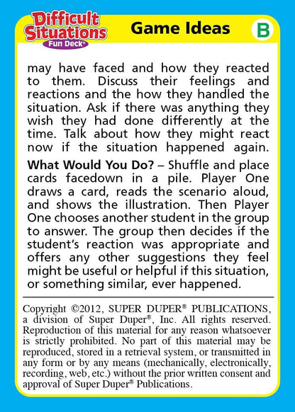 Super Duper Publications | Difficult Situations Fun Deck | Social Skills and Safety Flash Cards | Educational Learning Materials for Children