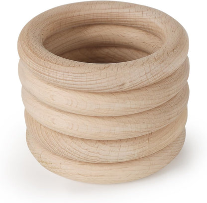 FoDau770 5pcs Natural Beech Wooden Rings, Unfinished Solid Wood Rings Heavy Duty Wood Circles, Macrame Craft Circles for Party, Home Decor & DIY Making - Outer Diameter: 3 Inch