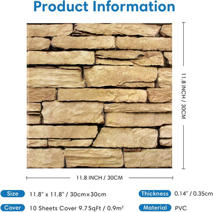 COMSTICKC 3D Faux Gray Stone Wall Sticker Peel and Stick Wall Panels,10 Pcs of 12"X12",Ultra-Light Thin PVC Decorative Tiles Rocks Stone Backsplash Interior Decor,Paintable