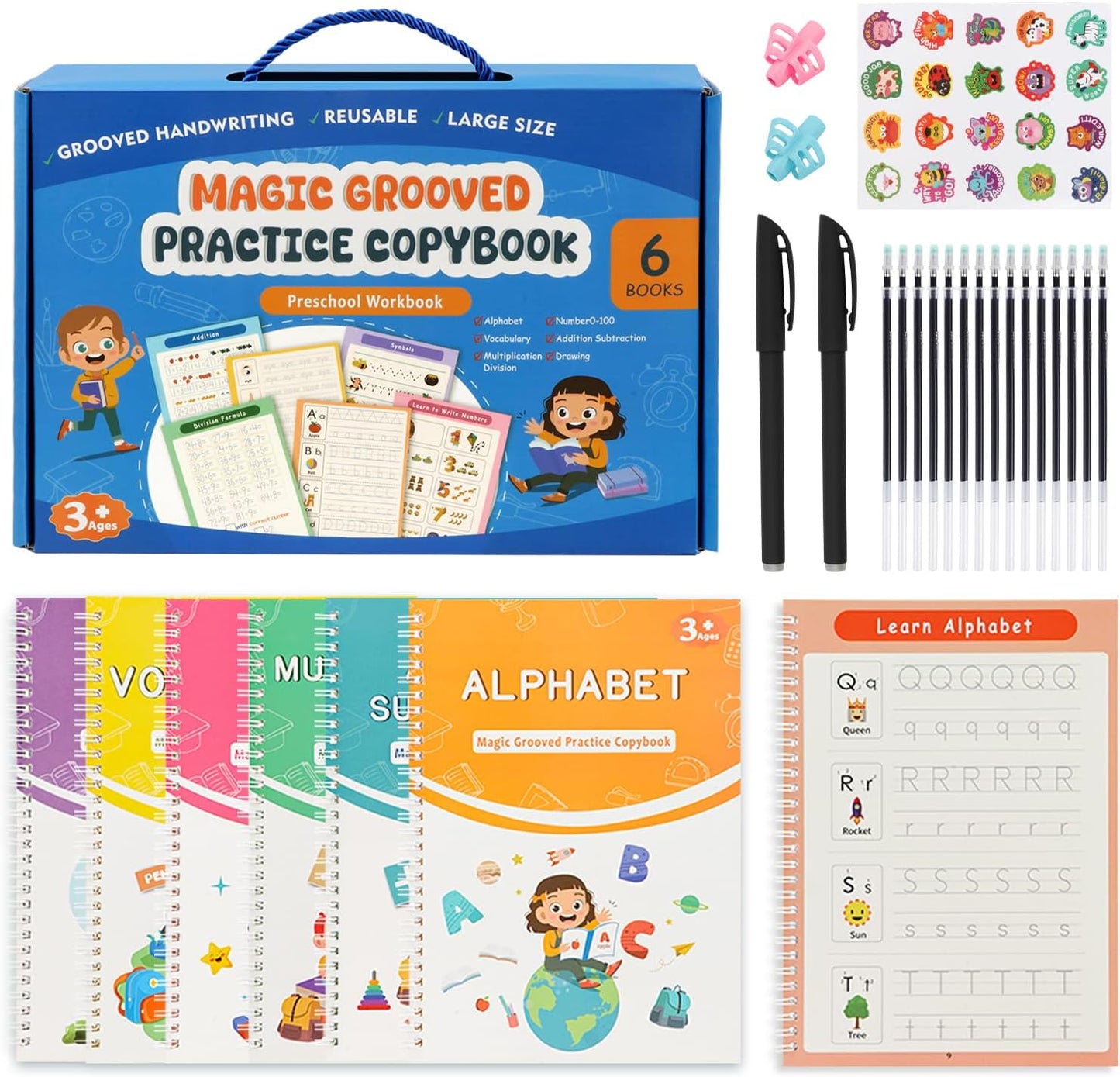 AALGO Handwriting Book Practice for Kids,Reusable Grooved Handwriting Books, Writing Practice for Kids Age 3-5