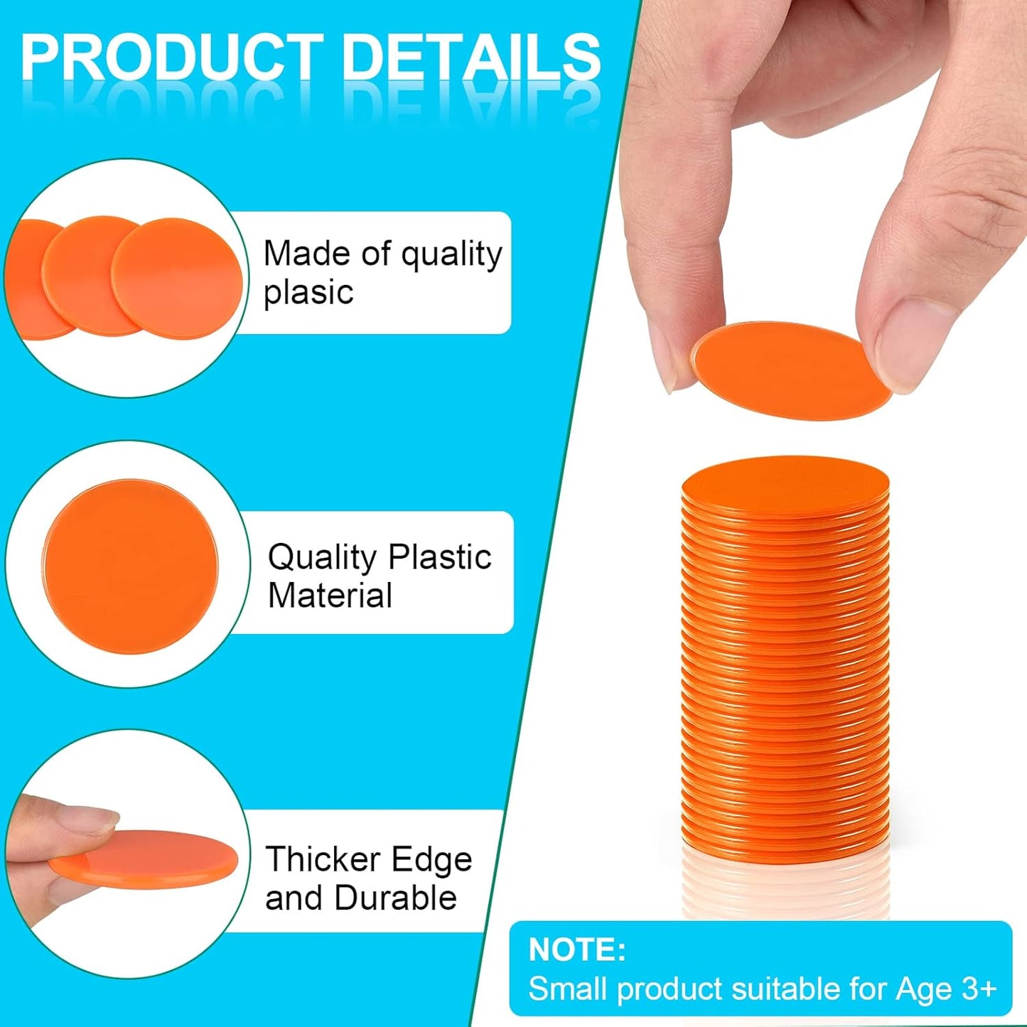 Coopay 200 Pieces 10 Colors 1-1/5 inch Plastic Learning Counters Disks Bingo Chip Counting Discs Markers for Math Practice and Poker Chips Game Tokens