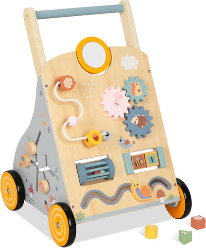 Wooden Baby Push Walker and Toddler Pull Learning Activity Toy - Develop Motor Skills & Creativity - Multiple Activities Center for 1-3 Years Old Boys and Girls