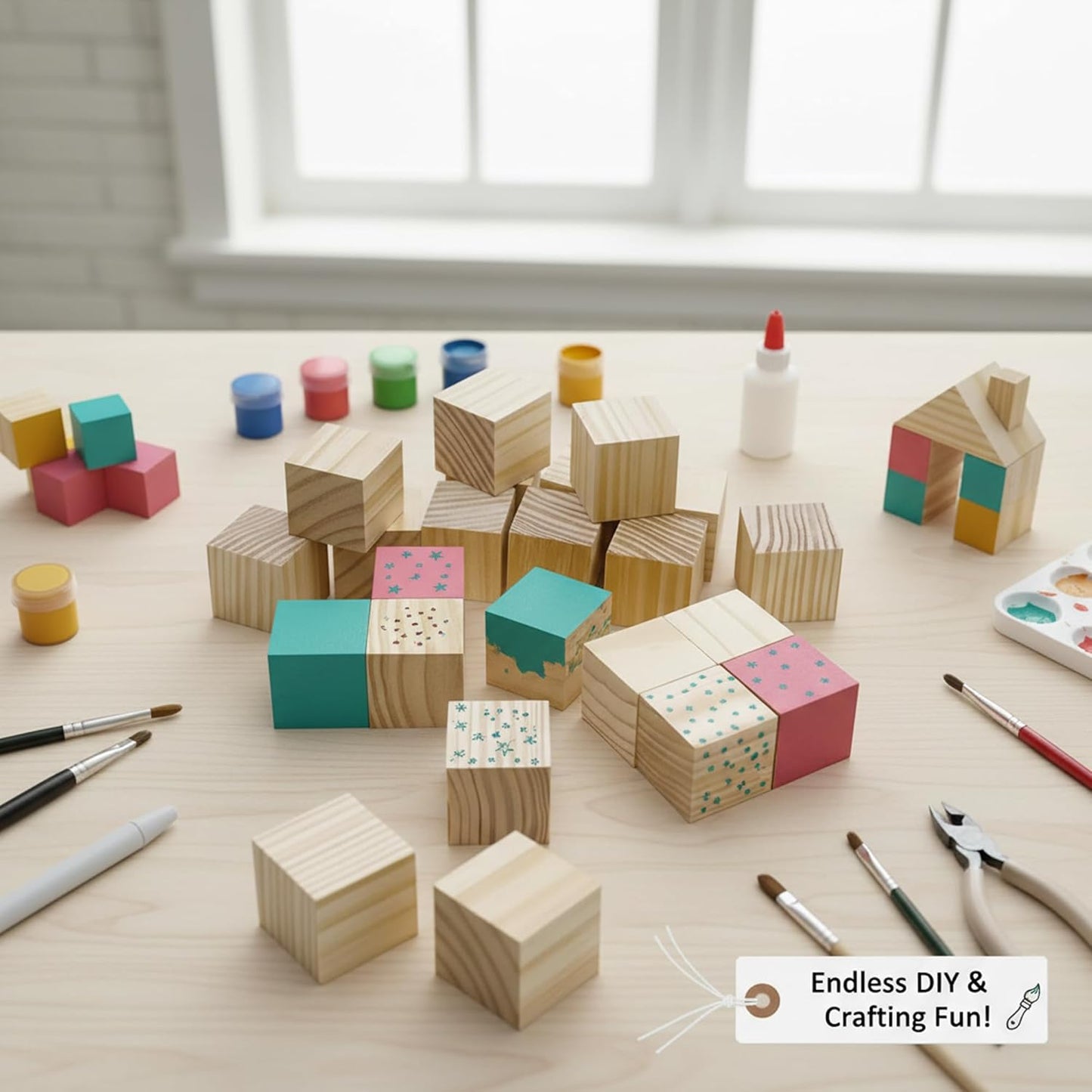Wood Blocks for Crafts, Unfinished Wood Cubes, 2 Inch Natural Wooden Blocks, Pack of 8 Wood Square Blocks, Wooden Cubes for Arts and Crafts and DIY Projects