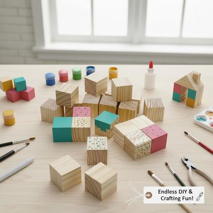 Wood Blocks for Crafts, Unfinished Wood Cubes, 2 Inch Natural Wooden Blocks, Pack of 8 Wood Square Blocks, Wooden Cubes for Arts and Crafts and DIY Projects