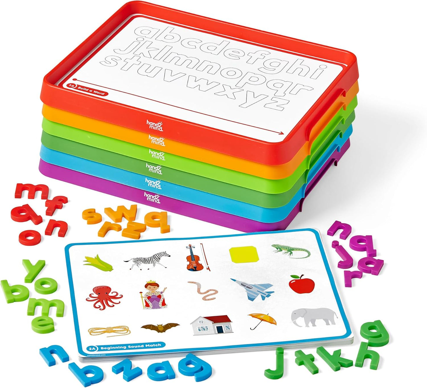 hand2mind Alphabet Word Work Small Group Set, Lowercase Magnetic Letters, Magnetic Letter Trays, Phonics Manipulatives, Phonemic Awareness Activities, Science of Reading Classroom Materials (Set of 6)