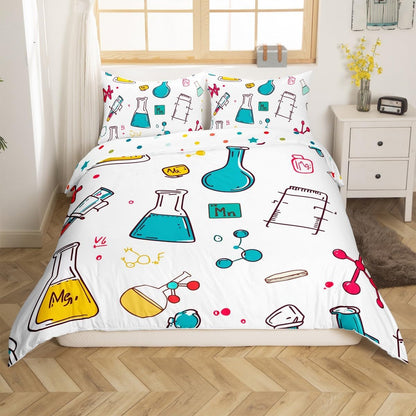 Erosebridal Science Theme Bedding Set Queen Size for Boys Girls Chemistry Periodic Table Print Duvet Cover Chemical Subject Theme Comforter Cover Teens Kids Math Science Atyle Bedspread Cover 3 Pcs