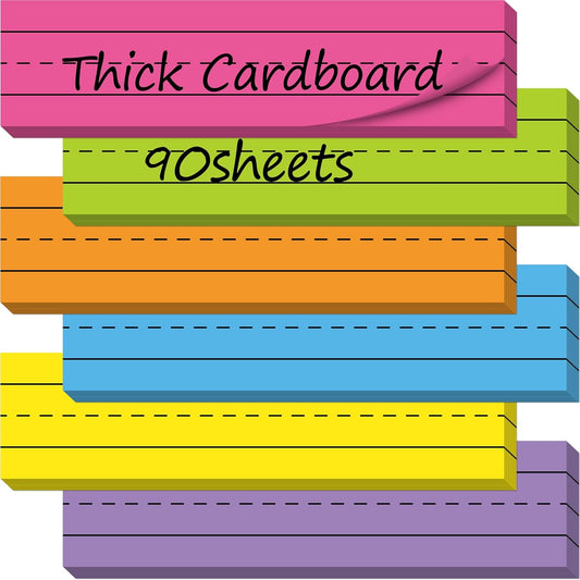 100 Pack Sentence Strips, Ruled Sentence Strip Lined Paper for Handwriting Practice Learning Tool Classroom School, Office Supplies (6 Assorted Colors, 17” x 3”)