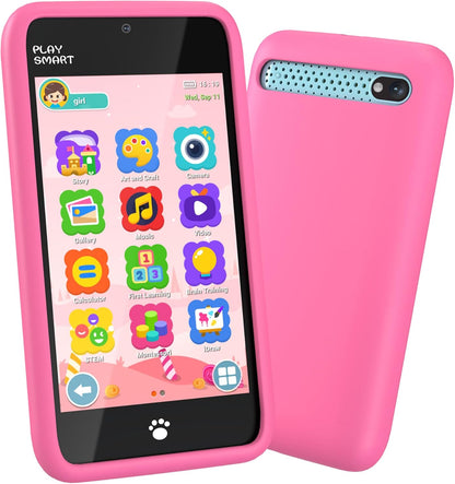 MOMILLA Kids Smart Phone Toys for Girls, 3.97” Touchscreen, Dual Cameras with Stickers, 200+ Games & 16GB Storage, Christmas Birthday Gifts for Kids Age 3-10, Educational Mini Toddler Play Phone Toy