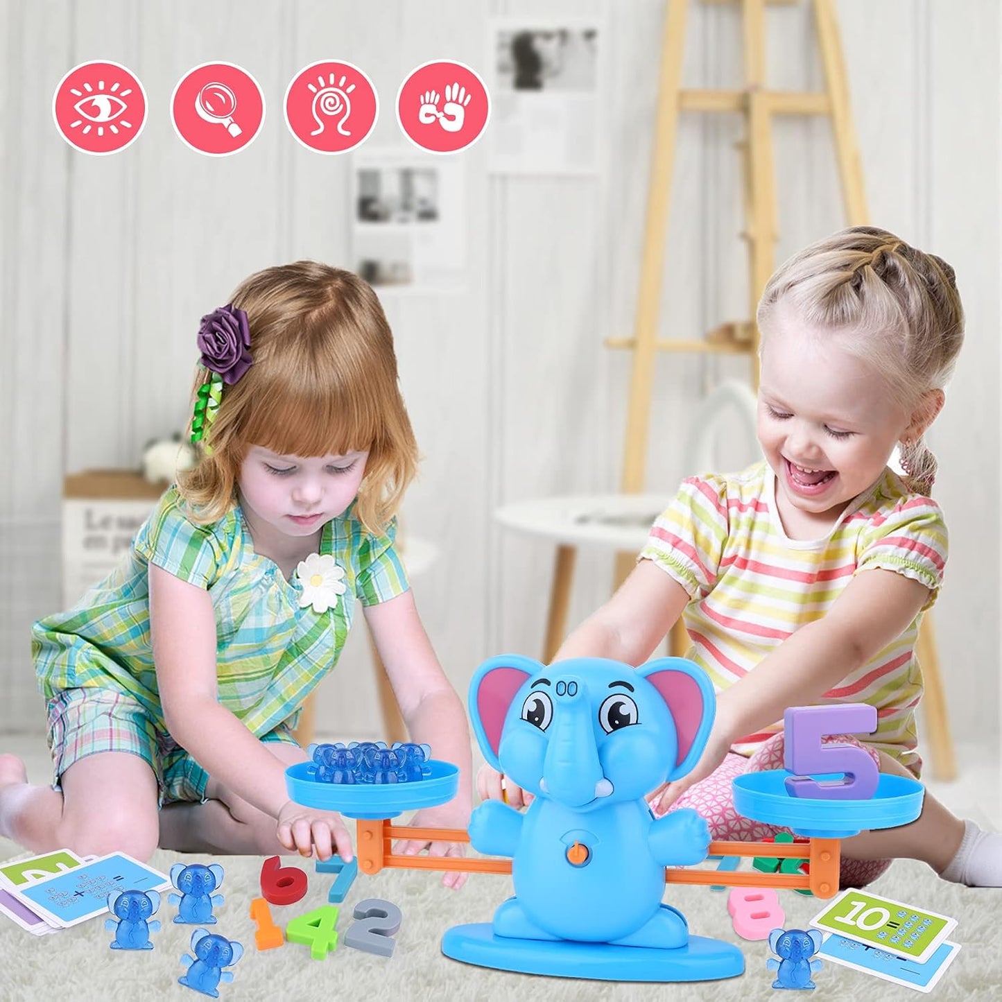 Elephant Balance Game Toy, STEM Educational Math Number Balance Game, Learning Counting Number Toy with Little Elephants, Numbers, Suitable for Toddlers Boys Girls 3 Years and up(Blue)