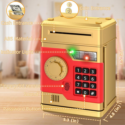 Piggy Bank, Automatic Electronic Piggy Bank for Kids Boys Girls with Password and Fingerprint Unlocking Simulation, Money Bank Kids Safe Toys for 3 4 5 6 7 8 9 10 Year Old Boy Girl (Black)