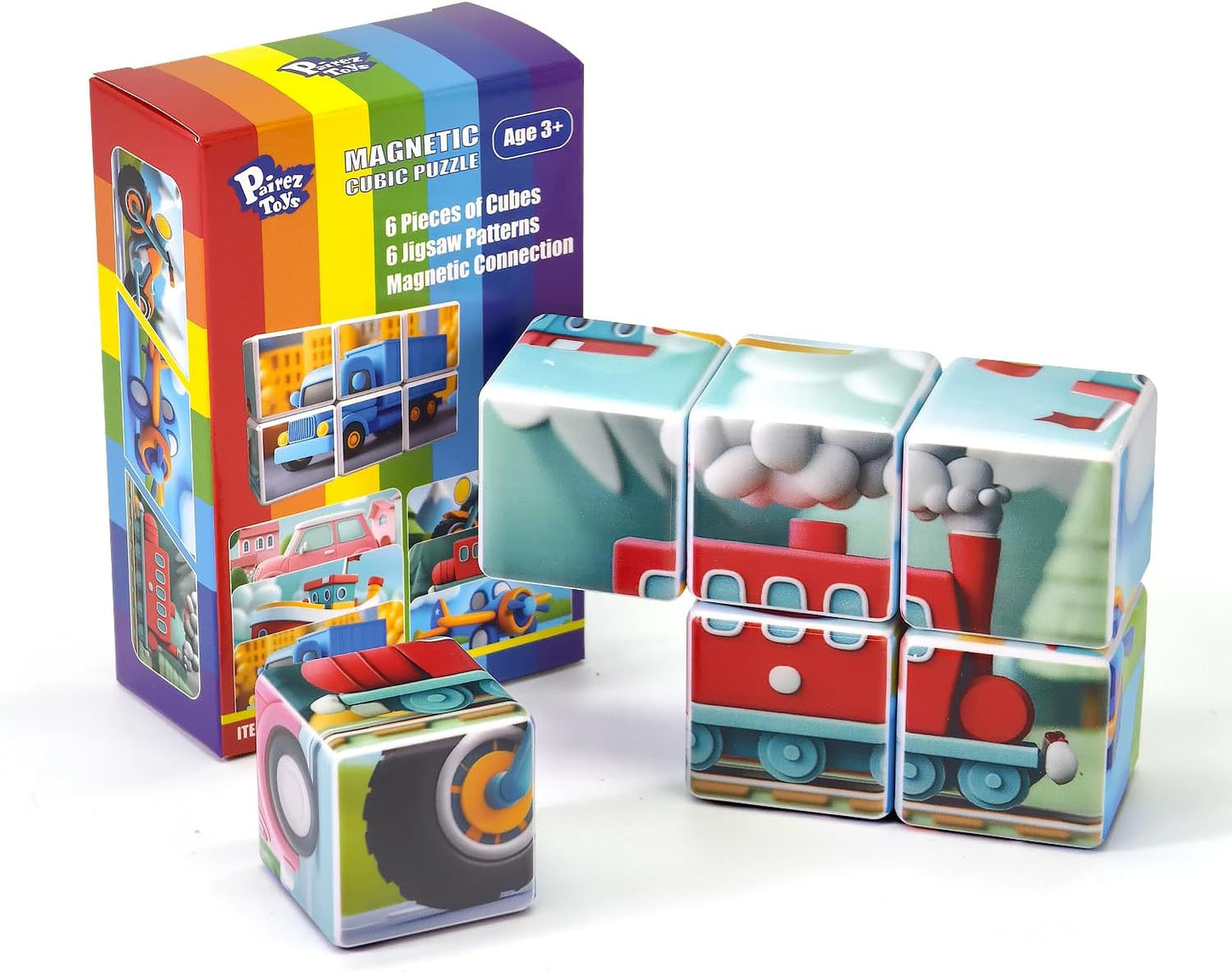 Pairez Toys 3D Magnetic Cubic Jigsaw Puzzle Toys for Toddlers, Large Building Blocks Cubes 1.65 Inches, Sensory & Montessori Toys for Kids 3-5