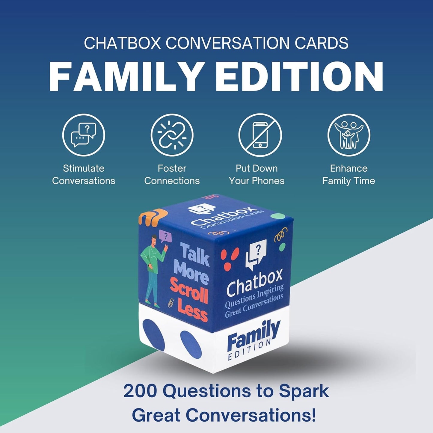 Chatbox 200 Conversation Starter Cards - Family Games for Kids and Adults - Fun Travel Games - Party Card Game - Conversation Cards - Couples Card Game for Game Night
