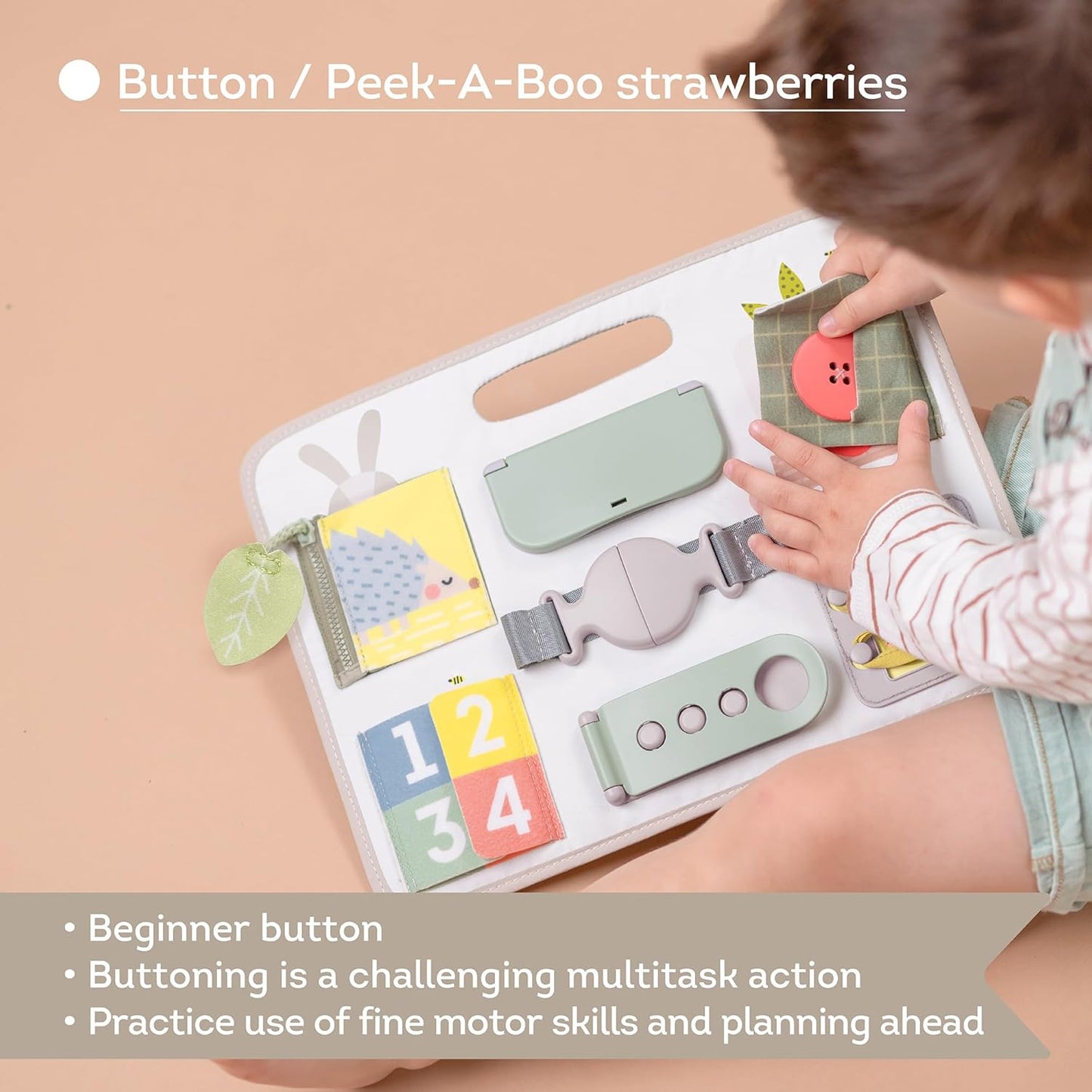 Taf Toys Snap'n Learn Board Busy Board for Toddlers 18 Months & up Montessori Sensory Activity Board Travel Toy Non-Toxic Educational Learning Toy for Boys & Girls Birthday Gift