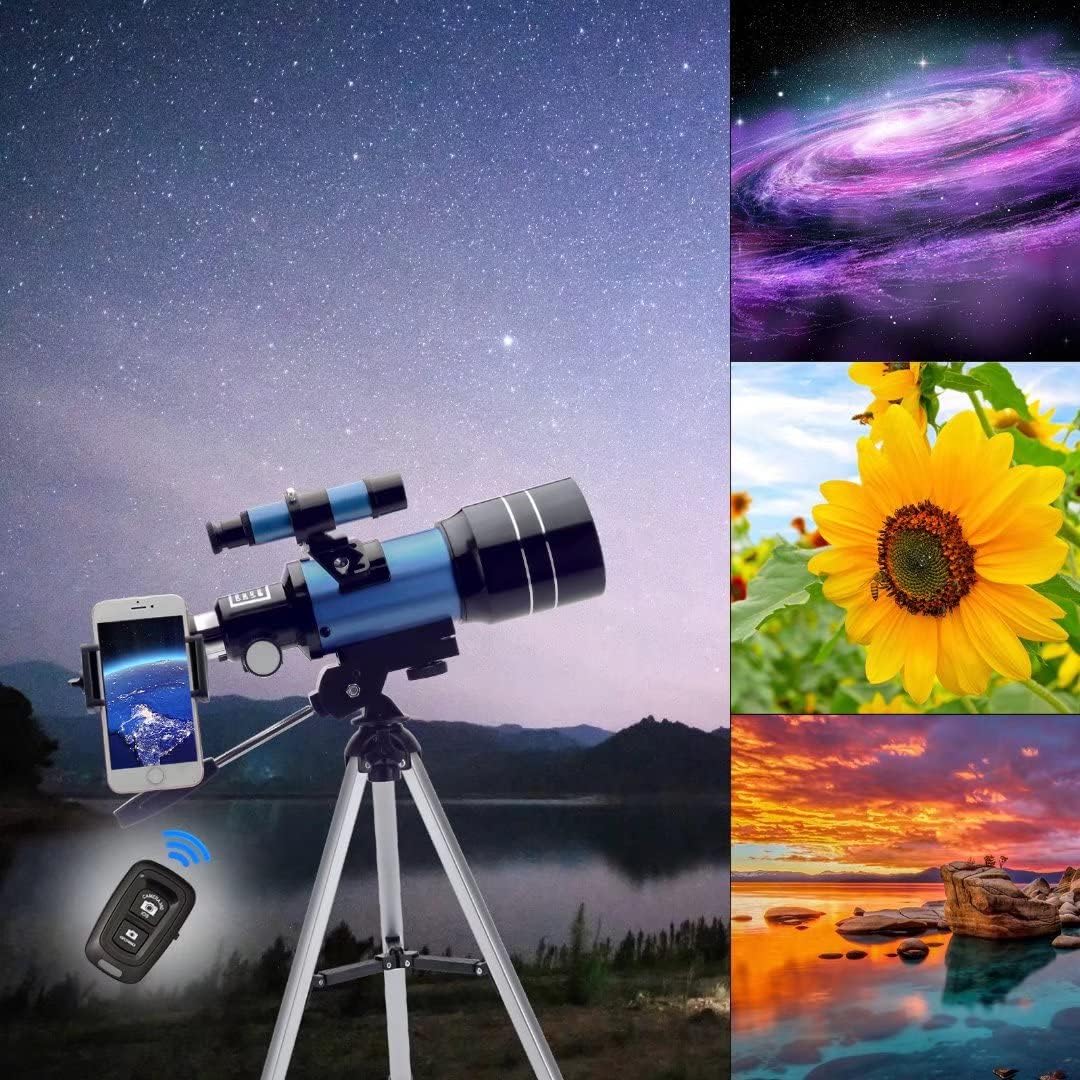 Telescope for Adults & Kids, 70mm Aperture (15X-150X) Portable Refractor Telescopes for Astronomy Beginners, 300mm Professional Travel Telescope with A Smartphone Adapter& Wireless Remote
