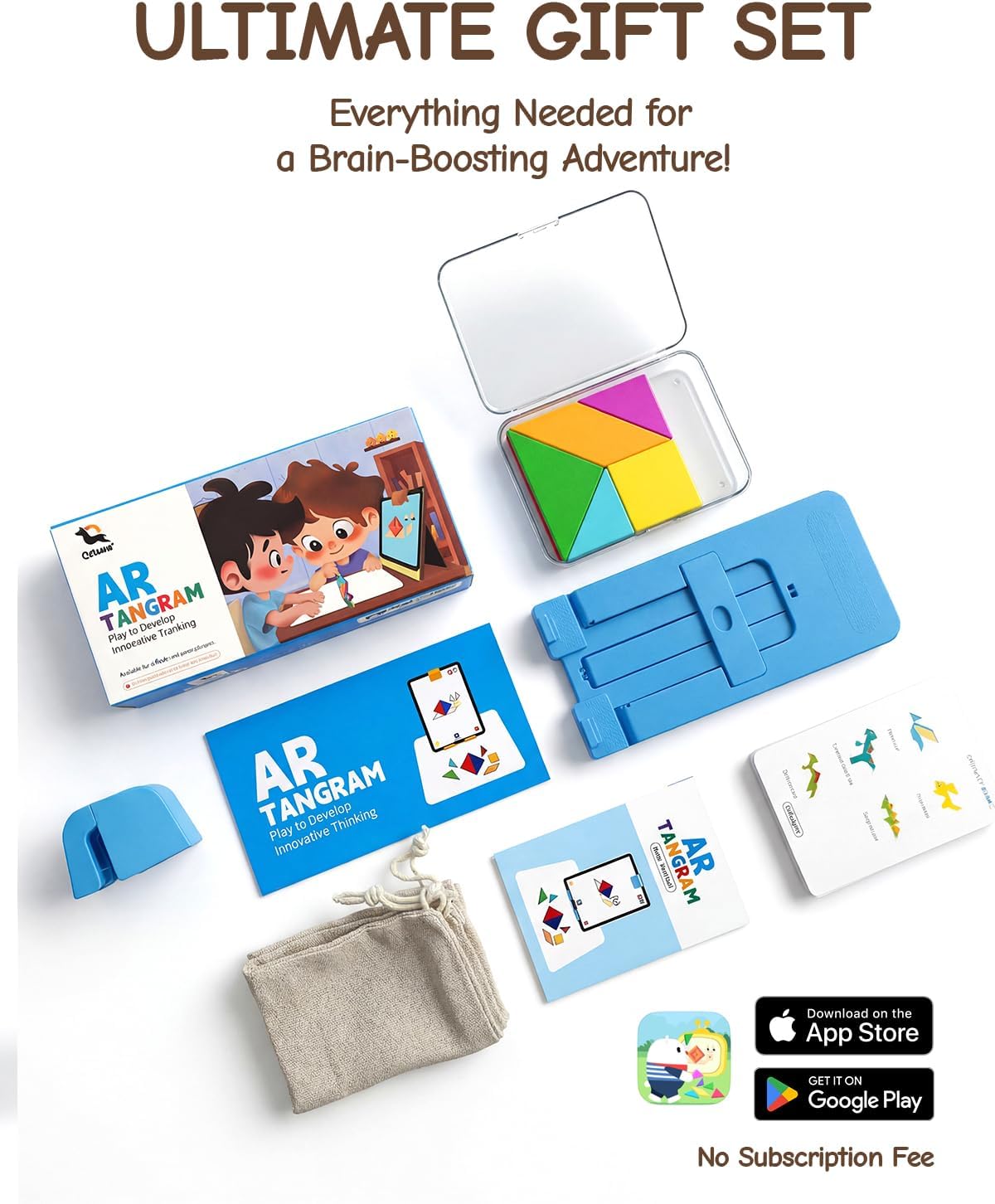 STEM Toys for Kids Ages 4-6, AR Tangram Puzzles with 1000+ Combinations & 20 Cognitive Cards, Food-Grade Silicone Sensory Toy, Interactive Family Games & Meaningful Screen Time Alternative