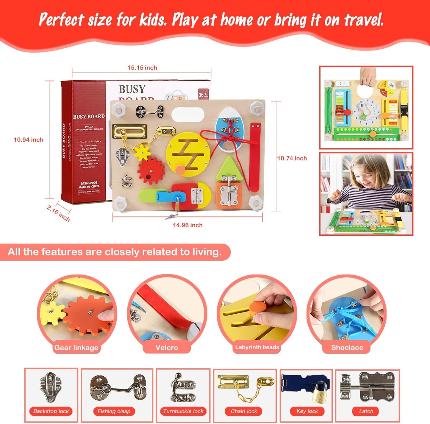 Montessori Large Double-Sided Busy Board for 1 2 3 4 Year Old- Wooden Sensory Toys -Fidget Activity Board for Toddlers Boys and Girls- Motor Skills Gifts for ADHD & Autistic Children Kids