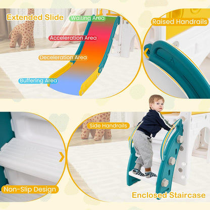 Costzon 8 in 1 Toddle Slide Playset, Freestanding Kids Slide w/Tunnel, Basketball Hoop, Toddler Climber Slide Playset Indoor Playground for Kids 1-3 w/Storage Space, Gifts for Boys Girls (Blue)