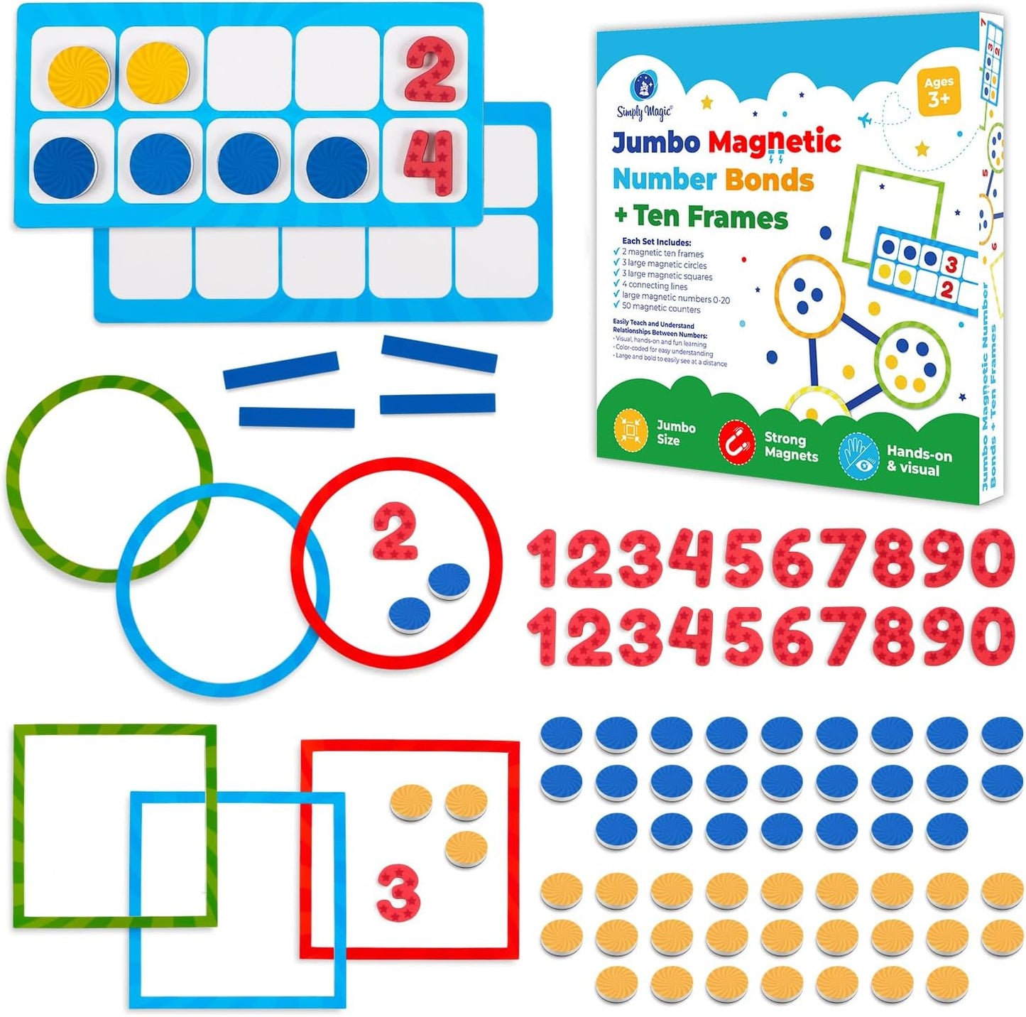 82 PCS Jumbo Magnetic Number Bonds and Magnetic Ten Frames Set - Magnetic Numbers for Whiteboard, Math Counters, 10 Ten Frames for Classroom, Math Manipulatives, Classroom Must Haves - Simply Magic