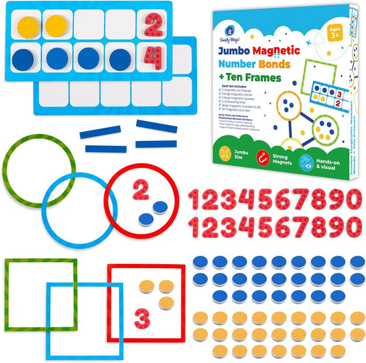 82 PCS Jumbo Magnetic Number Bonds and Magnetic Ten Frames Set - Magnetic Numbers for Whiteboard, Math Counters, 10 Ten Frames for Classroom, Math Manipulatives, Classroom Must Haves - Simply Magic
