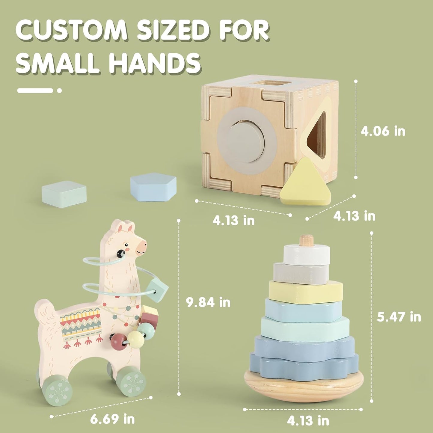 FReniland Montessori Toys for 1 Year Old，3-in-1 Wooden Baby Toys，Wooden Stacking Toy，Toddler Shape Sorting Cube, Giraffe Ring Toy,Newborn Baby Gift Sets for Boys and Girls