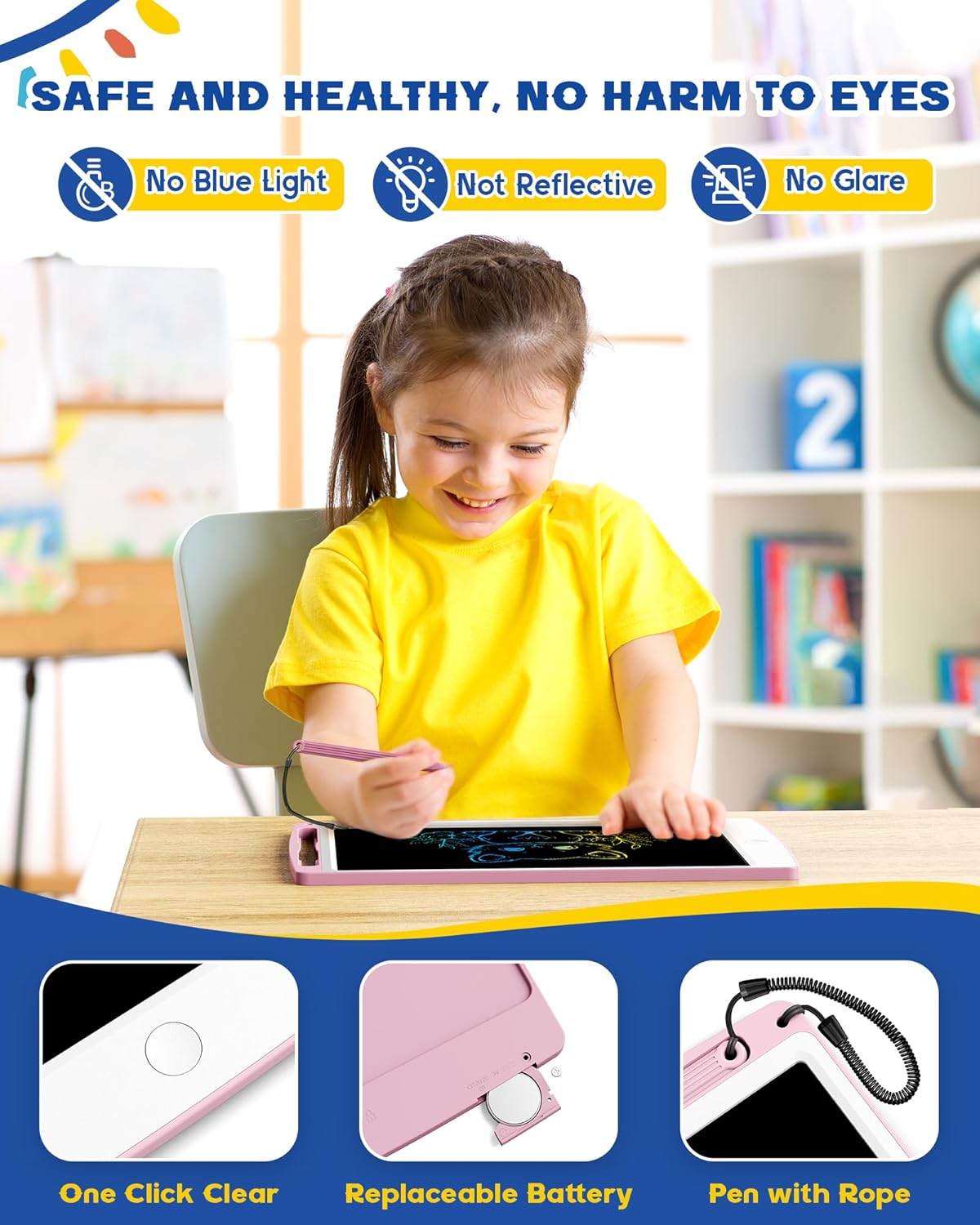 bravokids 2 Pack LCD Writing Tablet for Kids Toys, 10 Inch Colorful Erasable Doodle Board Drawing Pad for Kids, Car Trip Educational Toys Christmas Gift for 3 4 5 6 7 Girls Toddlers