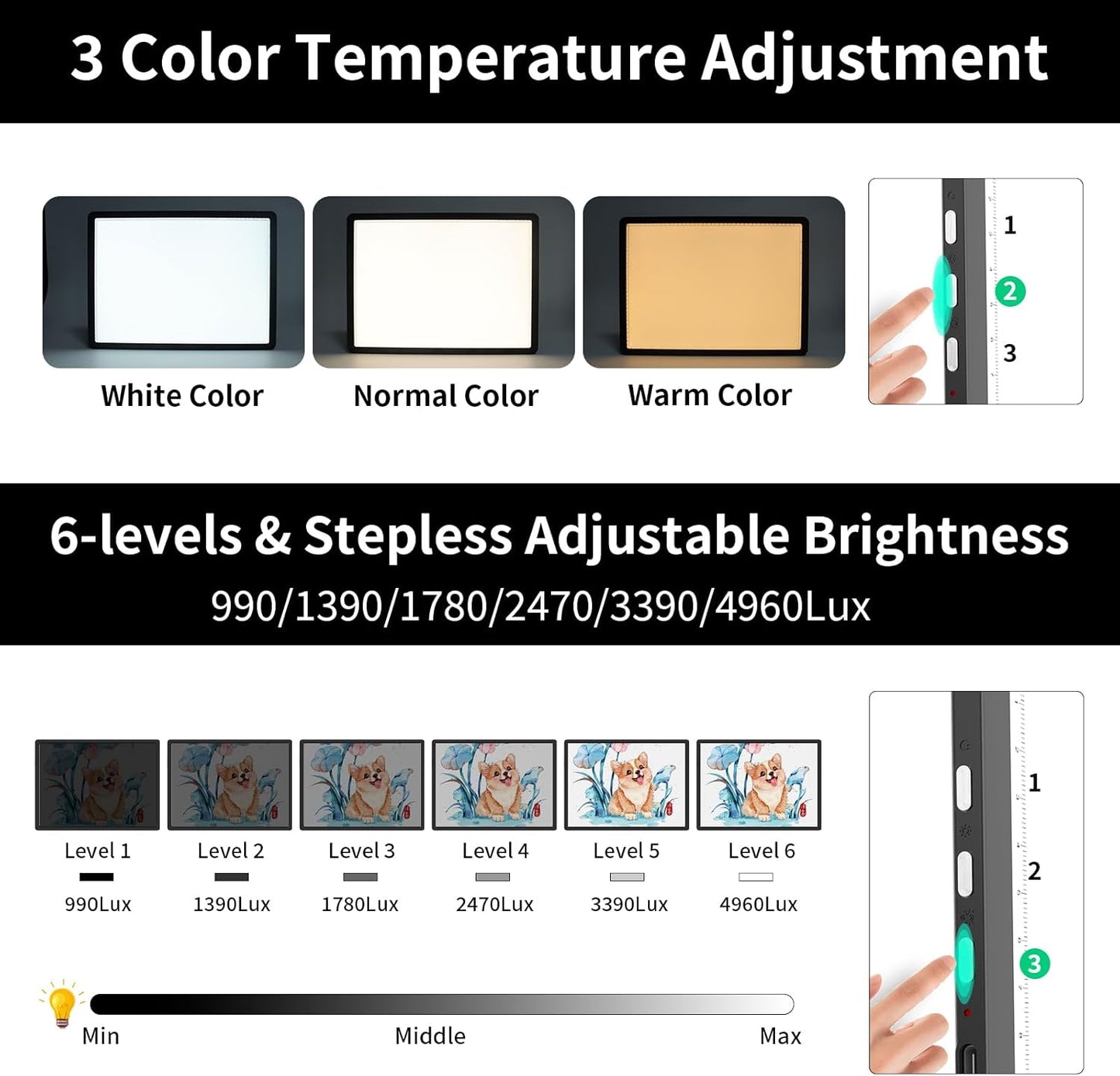 TOHETO Rechargeable A3 Light Pad for Diamond Painting, Ultra Bright Tracing Light Box for Drawing, Wireless Lightbox for Tracing and Drawing, Cordless Diamond Art Light Board for Sketching (Black)