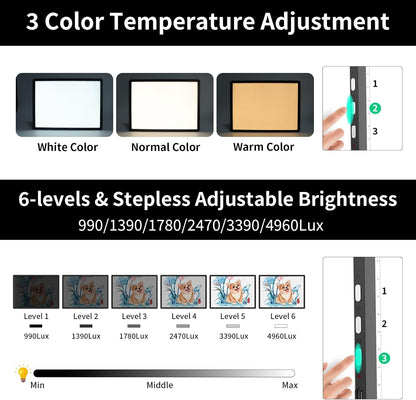 TOHETO Rechargeable A3 Light Pad for Diamond Painting, Ultra Bright Tracing Light Box for Drawing, Wireless Lightbox for Tracing and Drawing, Cordless Diamond Art Light Board for Sketching (Black)