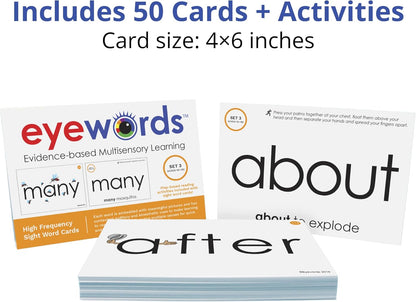 Multisensory Sight Word & Phonics Flash Cards, Set 3 (High-Frequency Words 101-150) - Kinesthetic Learning, Picture-Embedded - Pre-K to Grade 3 - Homeschool & Classroom Use - Model EW-24