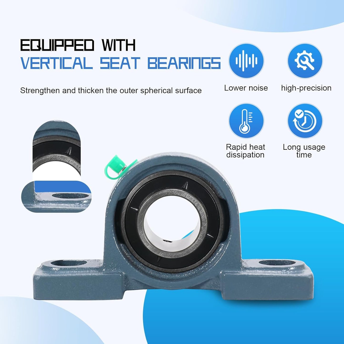 UCP202-10 Pillow Block Bearing,5/8" Bore Mounted Pillow Bearing Cast Iron Base -Self Aligning Chrome Bearing,2 Pcs