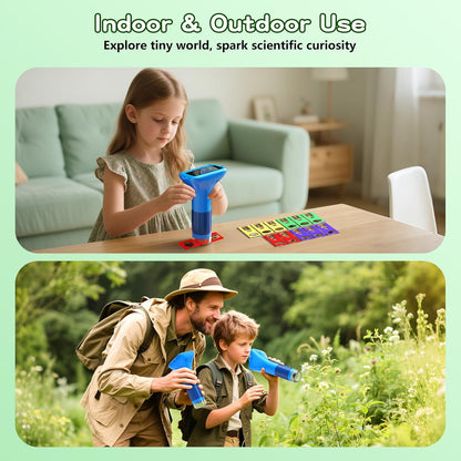 Odatay Microscope for Kids with 12 Slides, 100X-1000X 1080P Digital Handheld Kids Microscope, Mini Portable Pocket Miniscope Science Toys Gifts for 3+ 4 5 6 7 8 9 10 11 12 Year Old Boys Girls, Blue