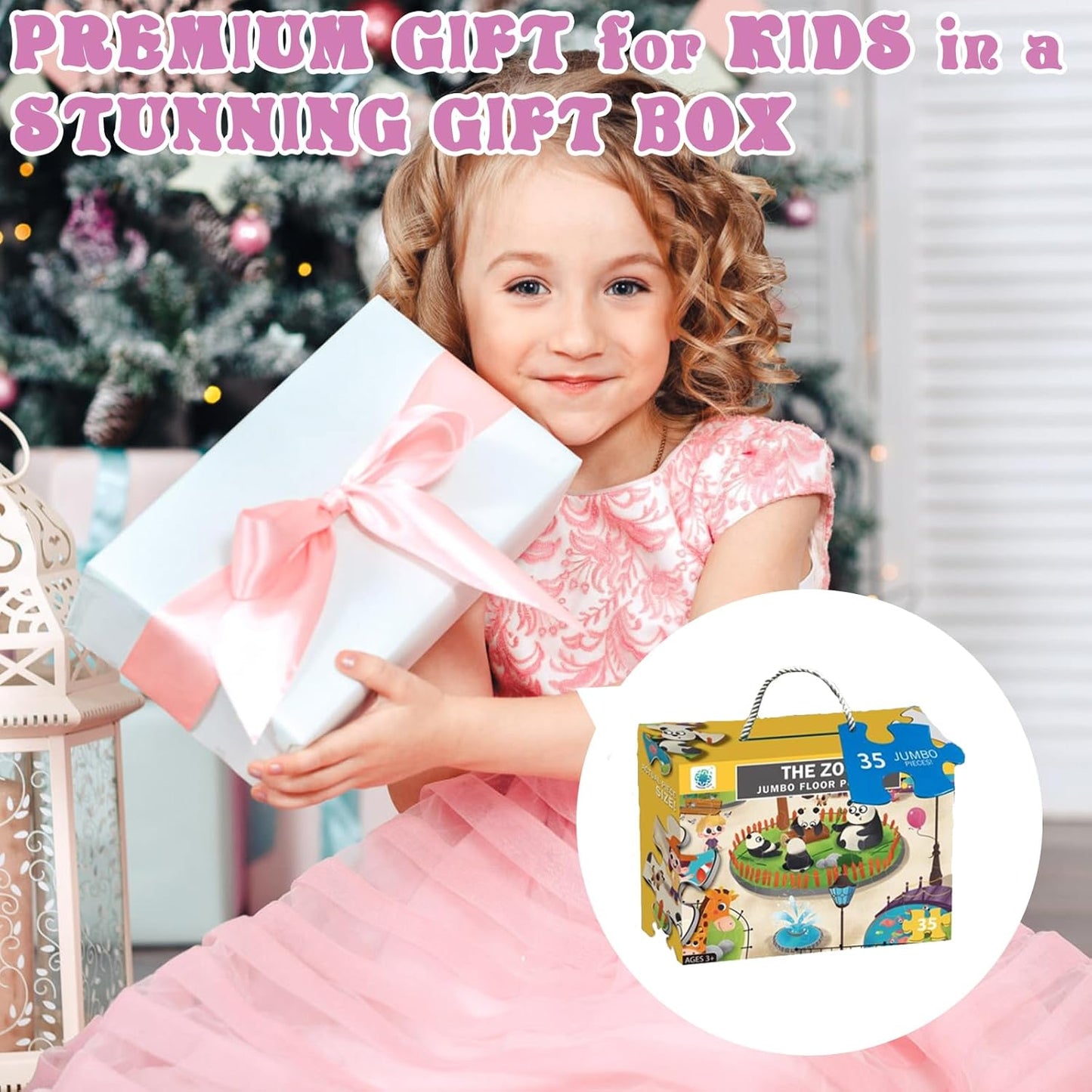 Jumbo Floor Puzzle for Kids, Large Jigsaw Puzzles 35 Piece for Kids Ages 3-5,Preschool Learning & Education Toys, Gifts for 4-8 Year Old Boys and Girls (Grassland Animal)