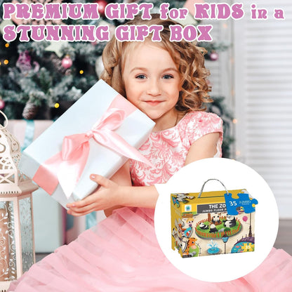 Jumbo Floor Puzzle for Kids, Large Jigsaw Puzzles 35 Piece for Kids Ages 3-5,Preschool Learning & Education Toys, Gifts for 4-8 Year Old Boys and Girls (Grassland Animal)