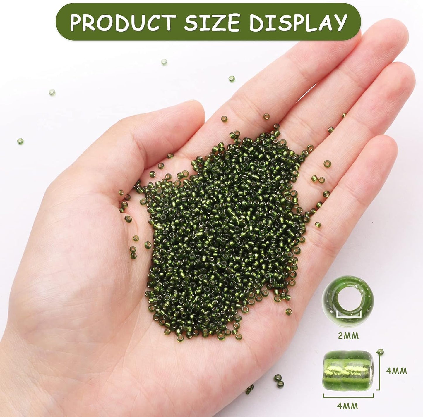10100 Pcs Size 11/0 Glass Seed Beads, 2 mm Dark Green Small Mini Spacer Loose Pony Beads for Jewelry Making and DIY Crafts - Colors A