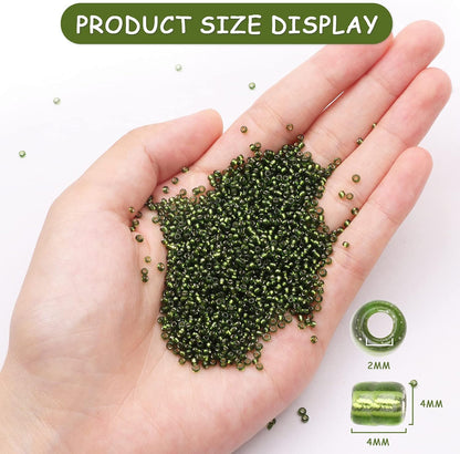 10100 Pcs Size 11/0 Glass Seed Beads, 2 mm Dark Green Small Mini Spacer Loose Pony Beads for Jewelry Making and DIY Crafts - Colors A