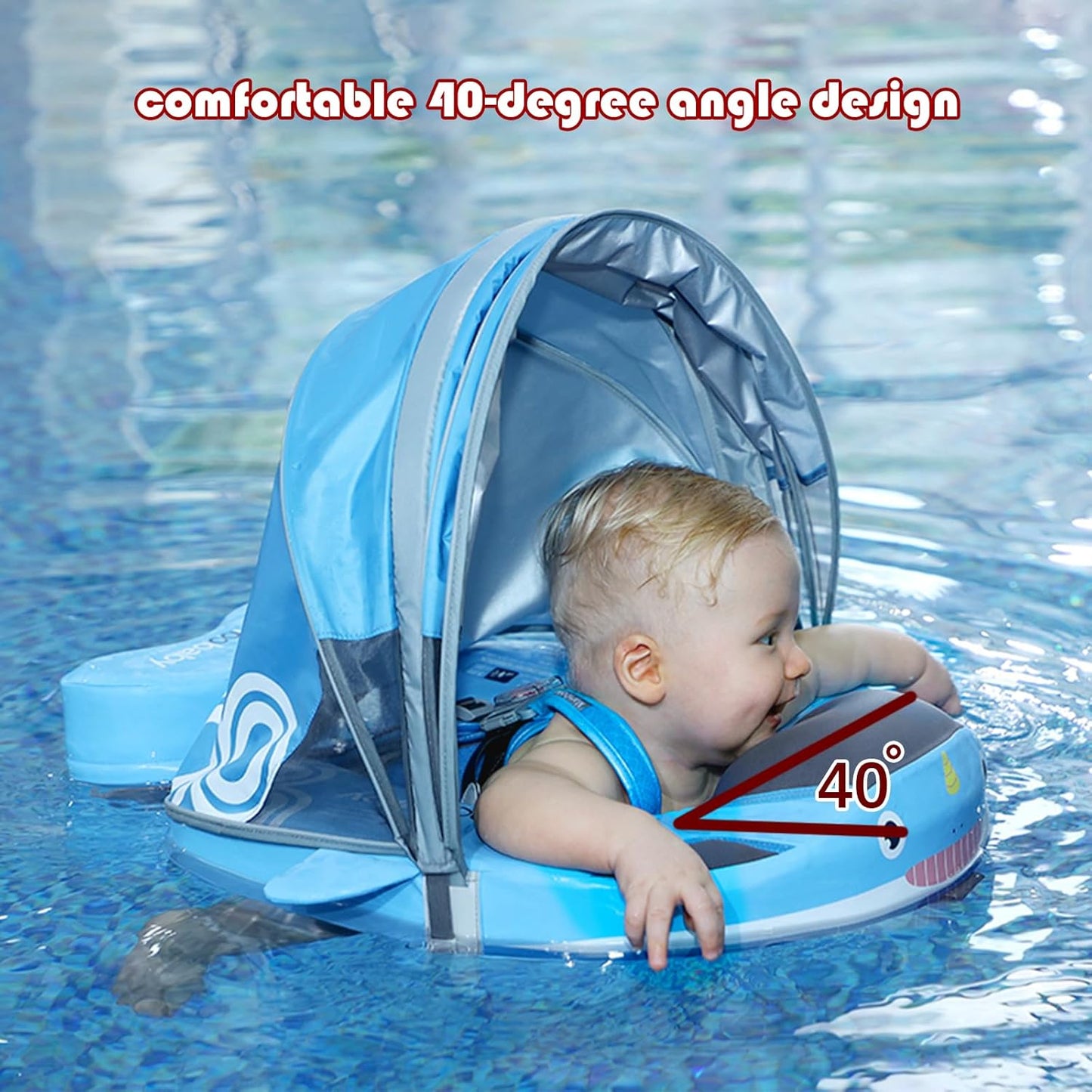 Baby Pool Float with UPF50+ 3D Adjustable Canopy, Add Tail Mambobaby Float Non Inflatable Infant Floats for Pool, Cartoon Narwhal Baby Floats (NPink with Canopy-U05NPCTLUROHML01U05)