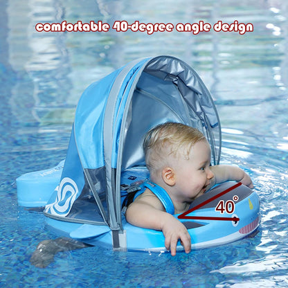 Baby Pool Float with UPF50+ 3D Adjustable Canopy, Add Tail Mambobaby Float Non Inflatable Infant Floats for Pool, Cartoon Narwhal Baby Floats (NPink with Canopy-U05NPCTLUROHML01U05)