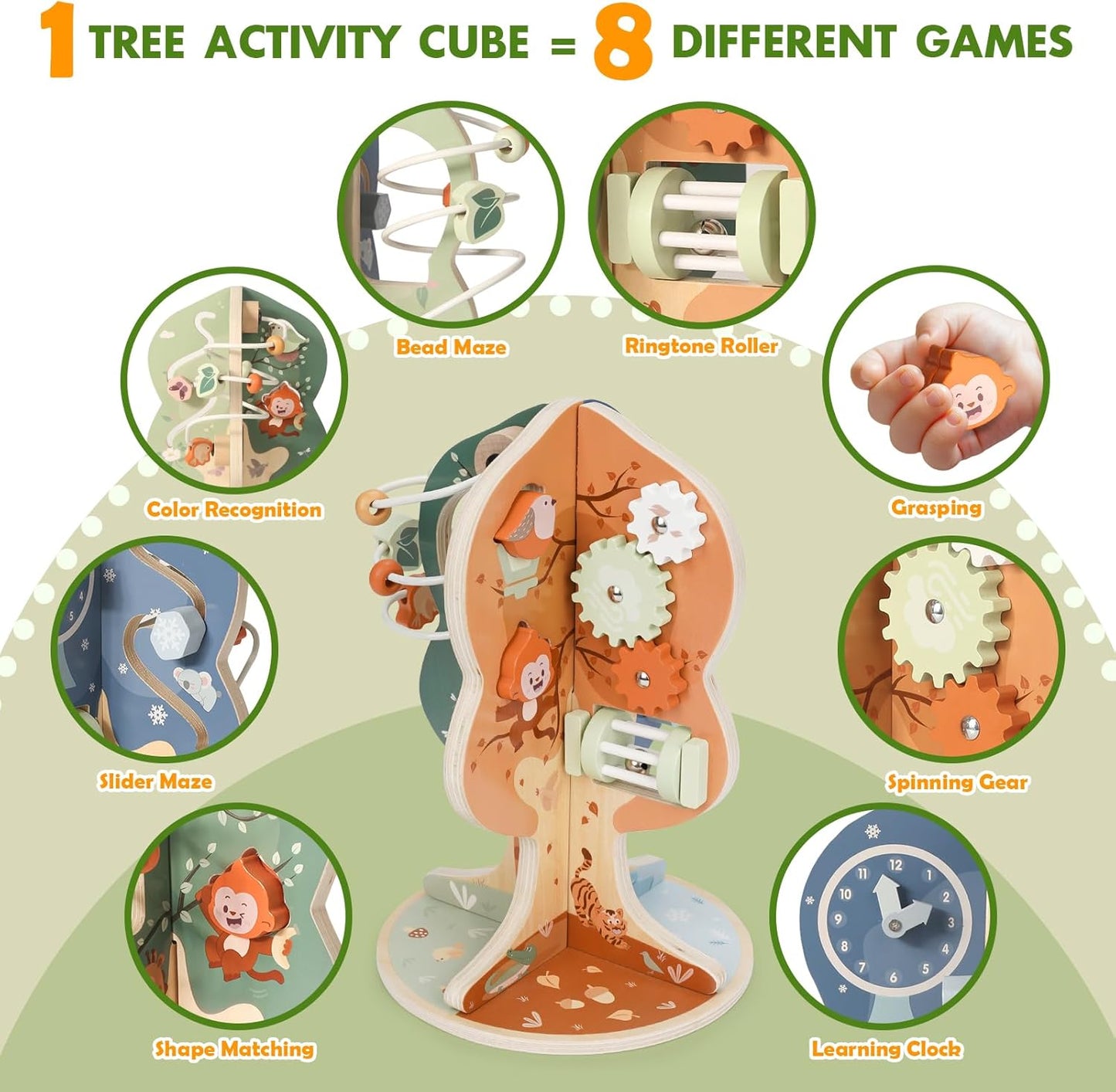 Joyreal Wooden Activity Cube - 11-in-1 Montessori Toys for 1+ Year Old Boys & Girls, Early Developmental Learning Toys for Toddlers and Kids, Ideal 1st Birthday Gift Toys for Baby(Animal Theme)