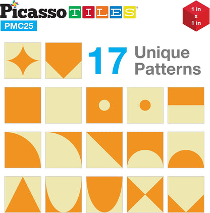 PicassoTiles 25 Piece Magnetic Puzzle Game Magic Cube Puzzles Brain Teaser Set Kids Toy Magnet Pattern Block Matching Toys with Free Ideabook 150+ Inspirations Included STEM Learning Early Education