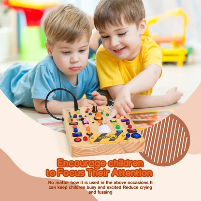 25 in 1 Busy Board with 13 LED Light Switches and 12 Activity, Montessori Toys for 1 2 3 Years Old, Wooden Sensory Board, Toddlers Travel Toys for 1+ Year Old Boy & Girl Birthday Gift（Extra-Large）