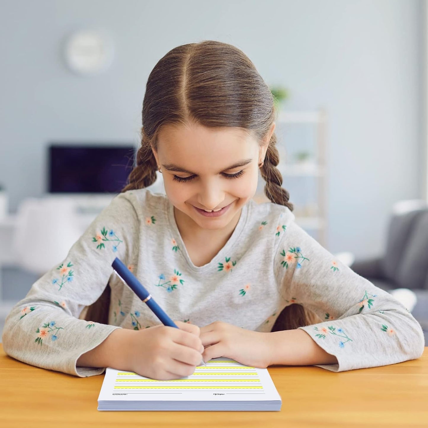 Eaasty 200 Sheets Write Beginner Paper Level 1 with Lines and Yellow Highlighted Practice Writing Paper for Kids Proper Letter Positioning, 11 x 8.5''
