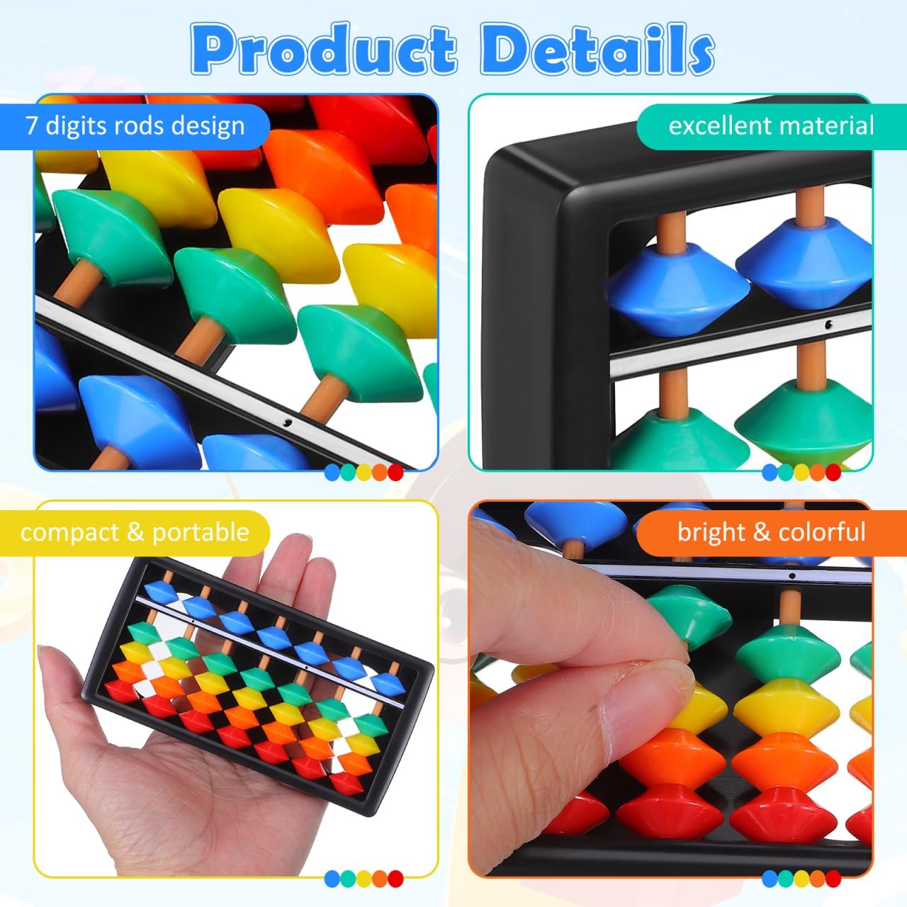 DOITOOL 2pcs Abacus for Kids Math, Mini Abacus 7 Column Soroban, Toddler Math Educational Toy for Preschool Early Development and Mental Arithmetic Training, 4.65x2.36 inches, Plastic