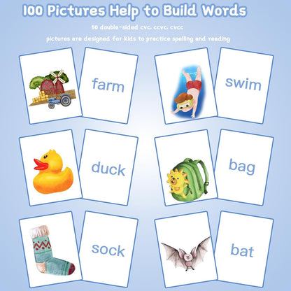 Alened Phonics Flash Cards for Kids 3-8, Sight Words Flash Cards for Kindergarten 1st 2nd 3rd Grade, CVC CVCC CCVC Word Builder, Homeschool & Classroom Phonics Learning Supplies
