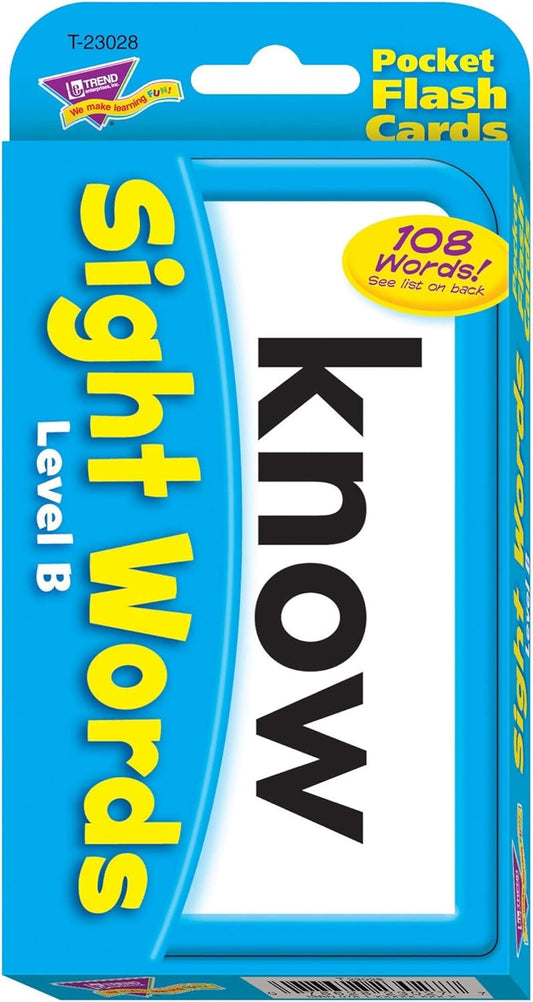 Trend Enterprises: Sight Words Level B Pocket Flash Cards, Great for Skill Building and Test Prep, 56 Two-Sided Cards Included, 108 Commonly-Used Words, for Ages 5 and Up