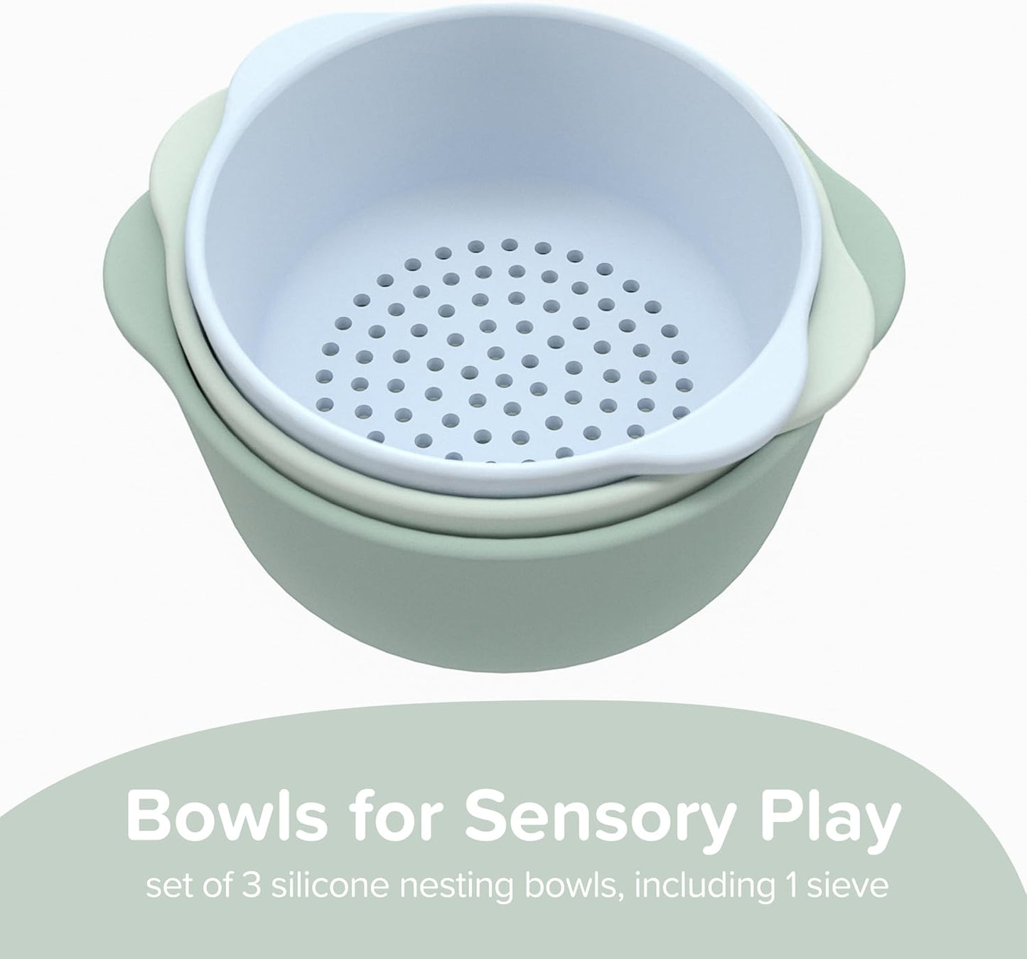 Inspire My Play - 3 x Nesting Bowls and Sieve - Perfect for Sensory PlayTray - Sensory Bin Accessories - Special Education Classroom Supplies - Montessori Education Toys - Natural