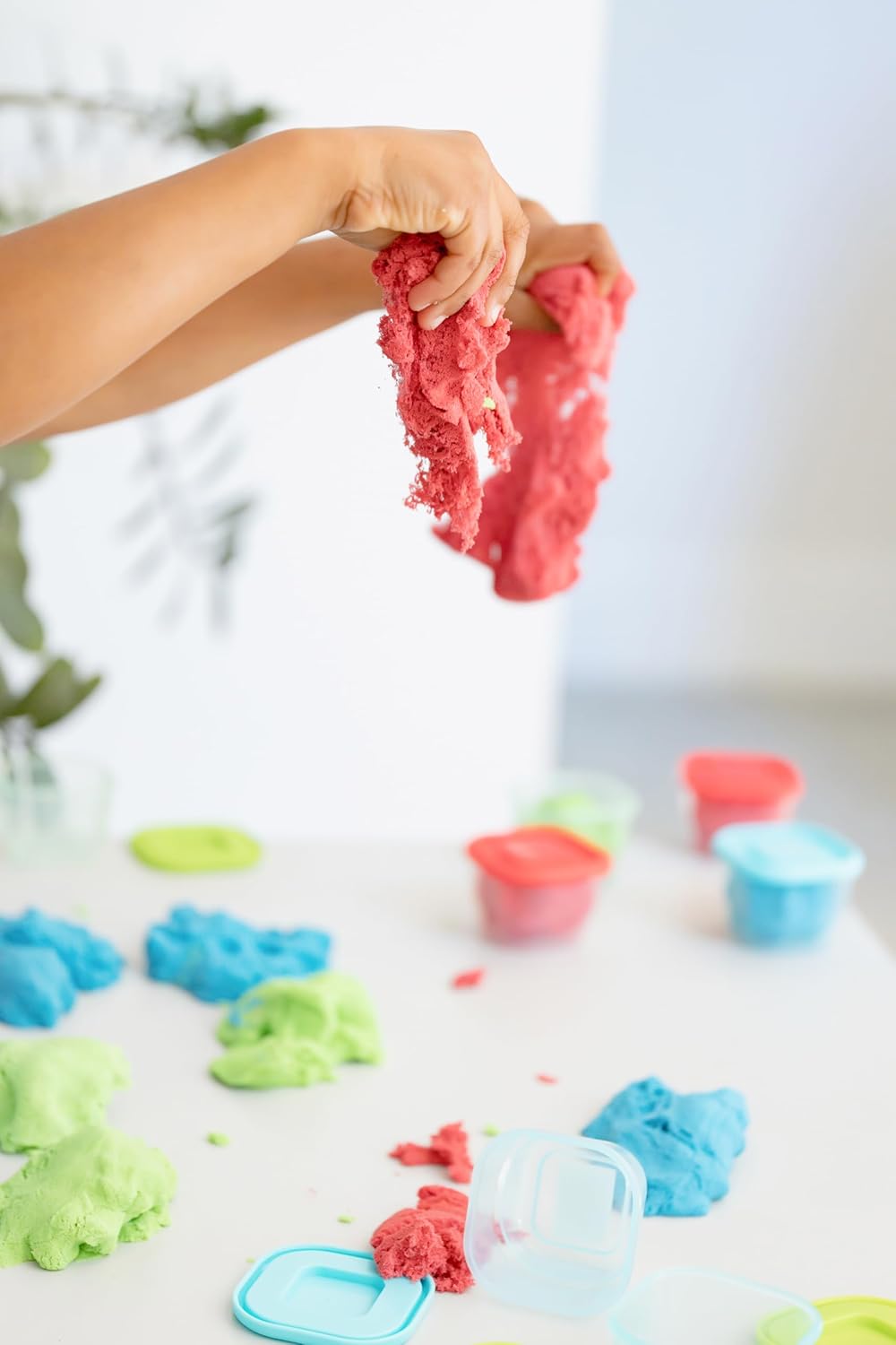 Chuckle & Roar Grand Sand Play Sand - Red, Blue & Green, Ages 3+, Pack of 3 - Never Dries, Sensory Bin Filler - Works Under Water, Sensory Table Filler - Stretch, Mold & Cut