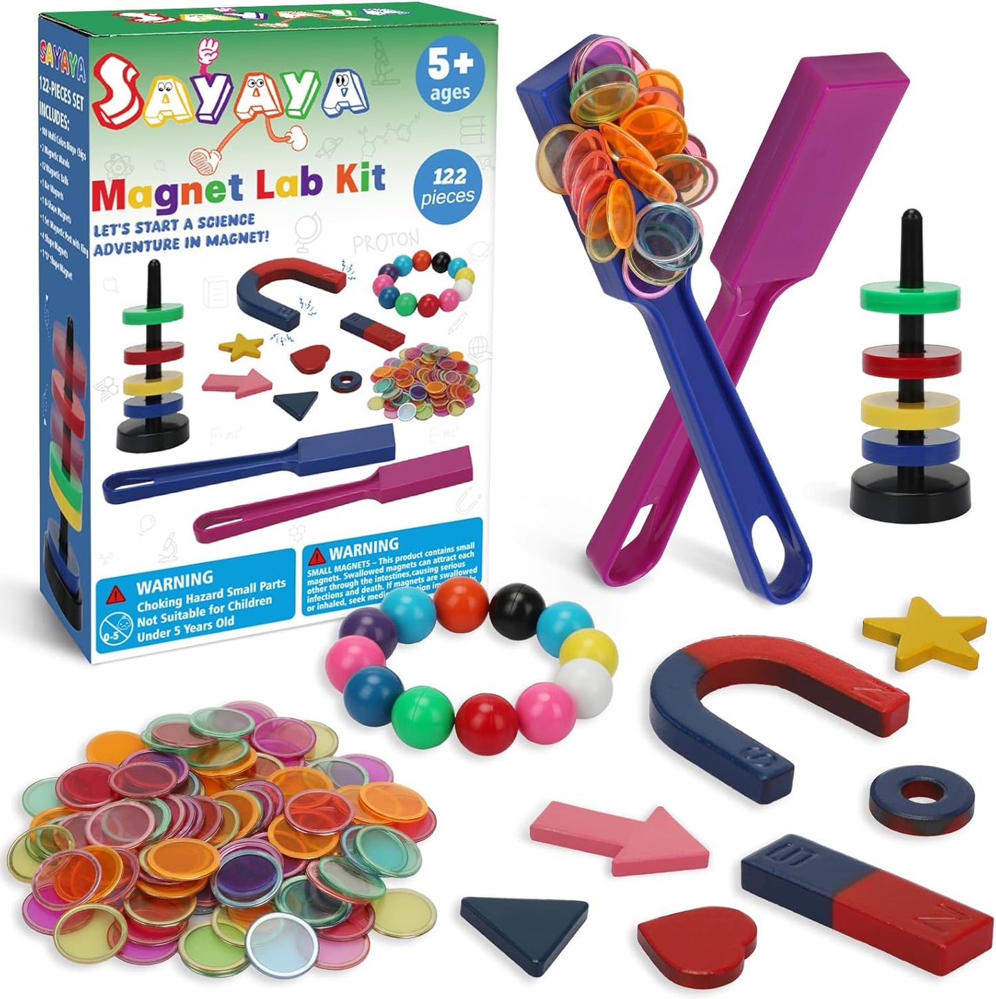 SAYAYA 228 PCS Magnetic Science Kit for Kids - Magnetic Balls, Bingo Wands with Chips, STEM Learning Set Magnet Toys for Classroom, Back to School Supplies, Educational Activities Gift for Boys Girls