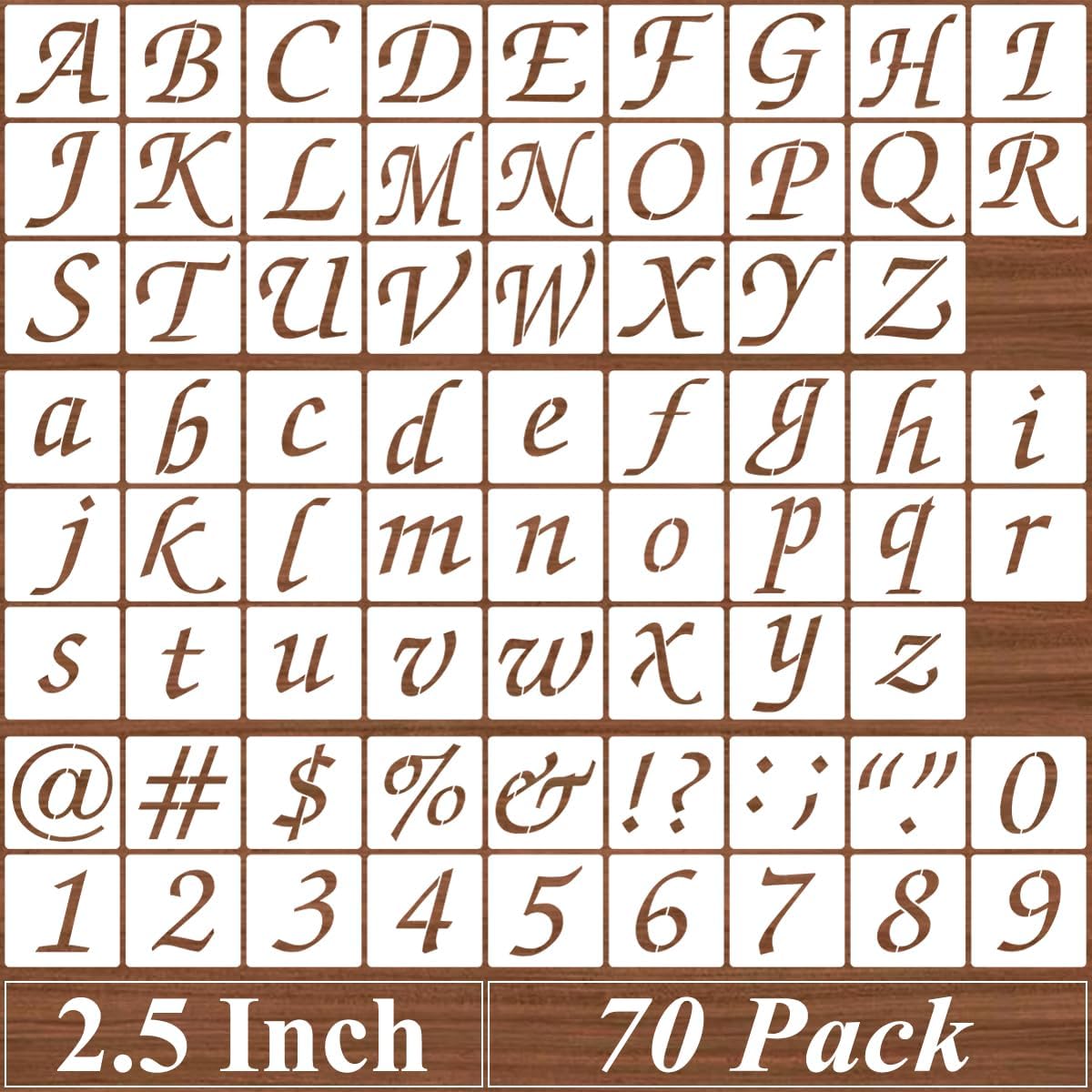 2.5 Inch Alphabet Letter Stencils - 70 Pack Letter Number Stencil Templates with Signs for Painting on Wood, Reusable Calligraphy Letters Stencils for Chalkboard Fabric Wood Signs