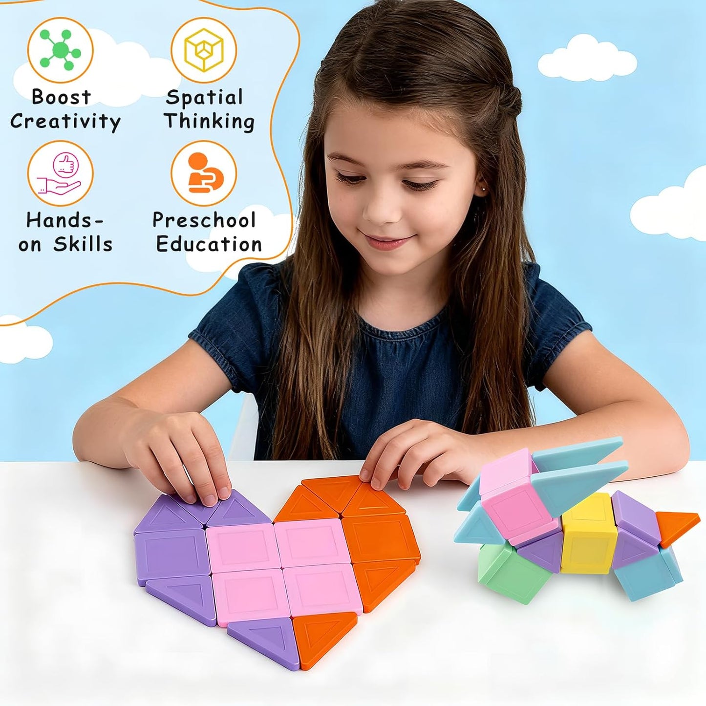 Mini Magnetic Tiles,42PCS Magnetic Building Blocks with Metal Storage Box,STEM Toys for Kids Ages 3+,Sensory Toys for Kids with Autism