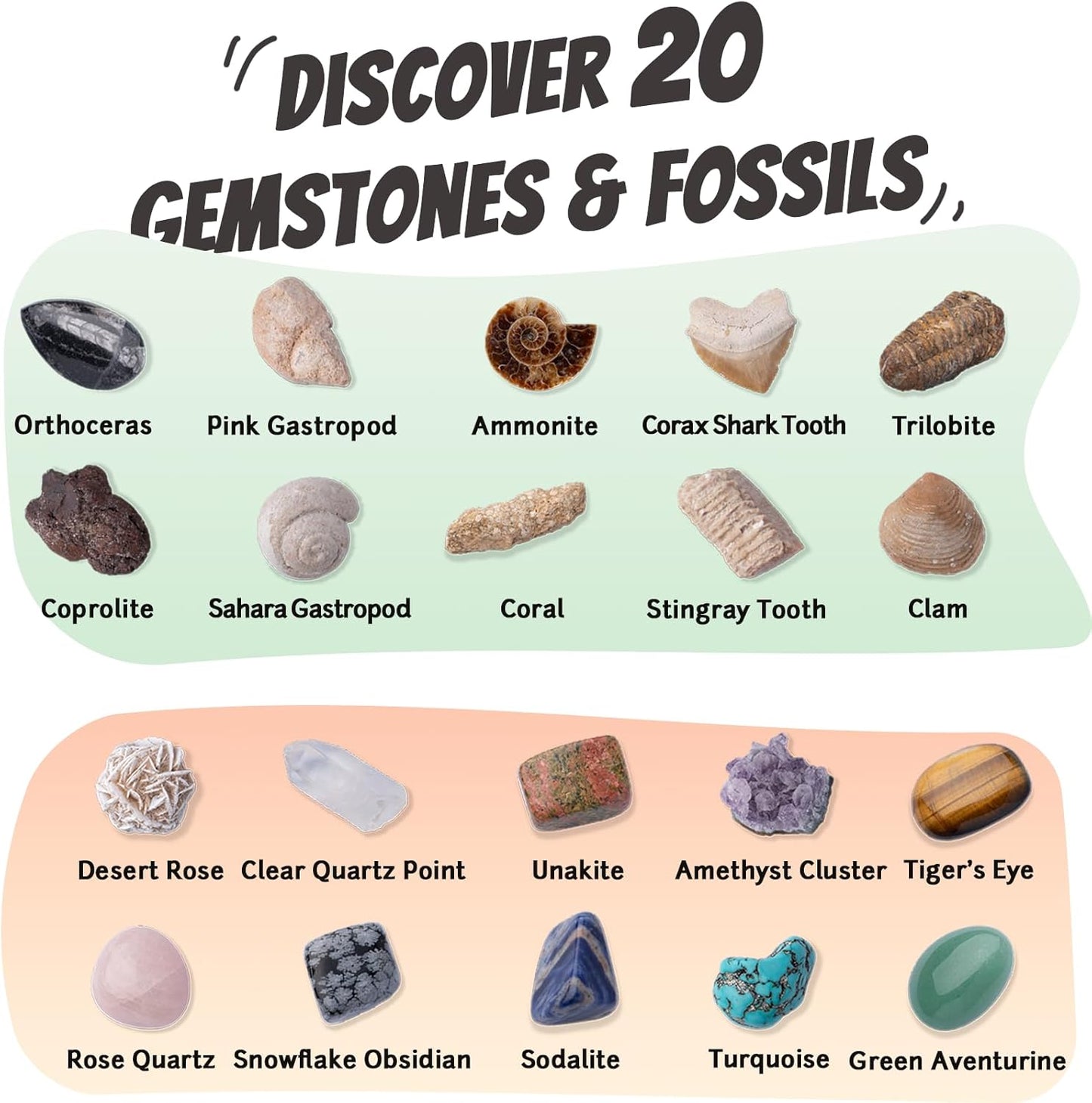 Gemstone and Fossil Dig Kit – Excavate 10 Gems and 10 Fossils, STEM Geology Set, Educational Toy, Science Kit for Kids Ages 8+
